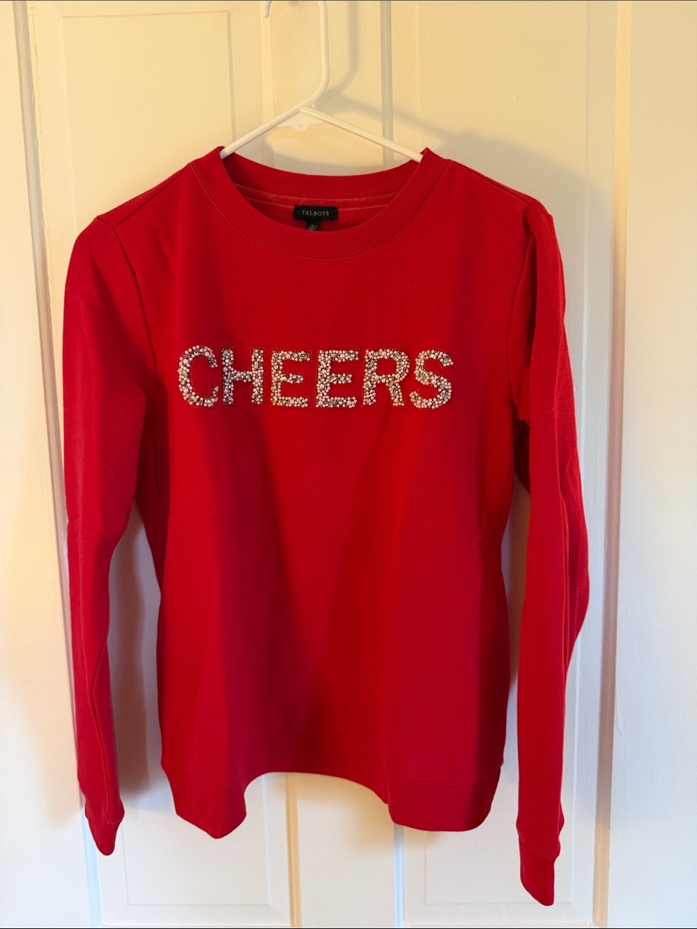 Talbots Red Crewneck Sweatshirt with 'CHEERS' Crystal Embellishment